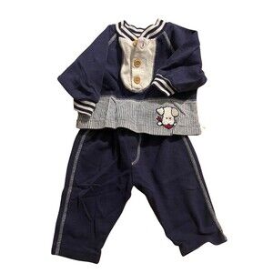 Vintage Celebrity Kids Navy & Cream Baby Outfit 3–6M Embroidered Dog